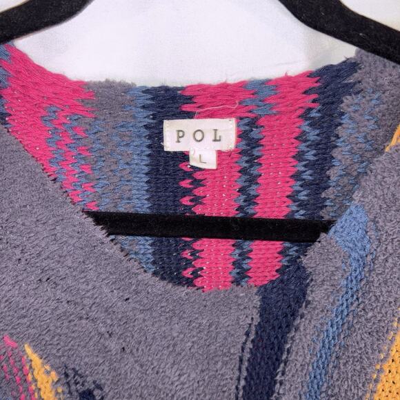 POL Distressed Oversized V-Neck Colorful Fringe Sweater Sold Out Online Size LG - Picture 3 of 8